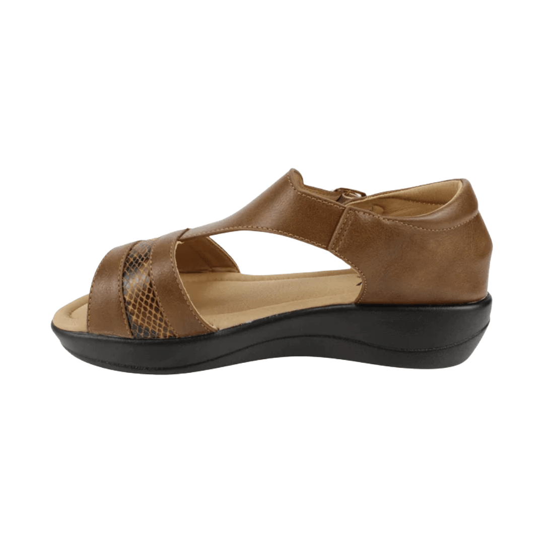 SANDALIAS NEW WALK BROCHE REPTIL CAFÉ MUJER | FQT296 - 40 NEW WALK 35 CL / 22 CM - CalzadosPaola